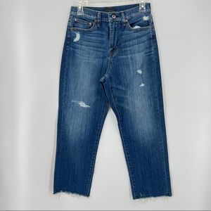 Uniqlo Womens high rise boyfriend straight leg raw hem jeans size 25 (Waist 27”)